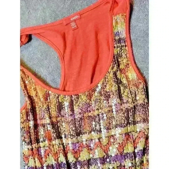 BONGO Tank Top RED SEQUIN Southwestern Shirt Racerback STRETCH Lightweight Med - Picture 6 of 6